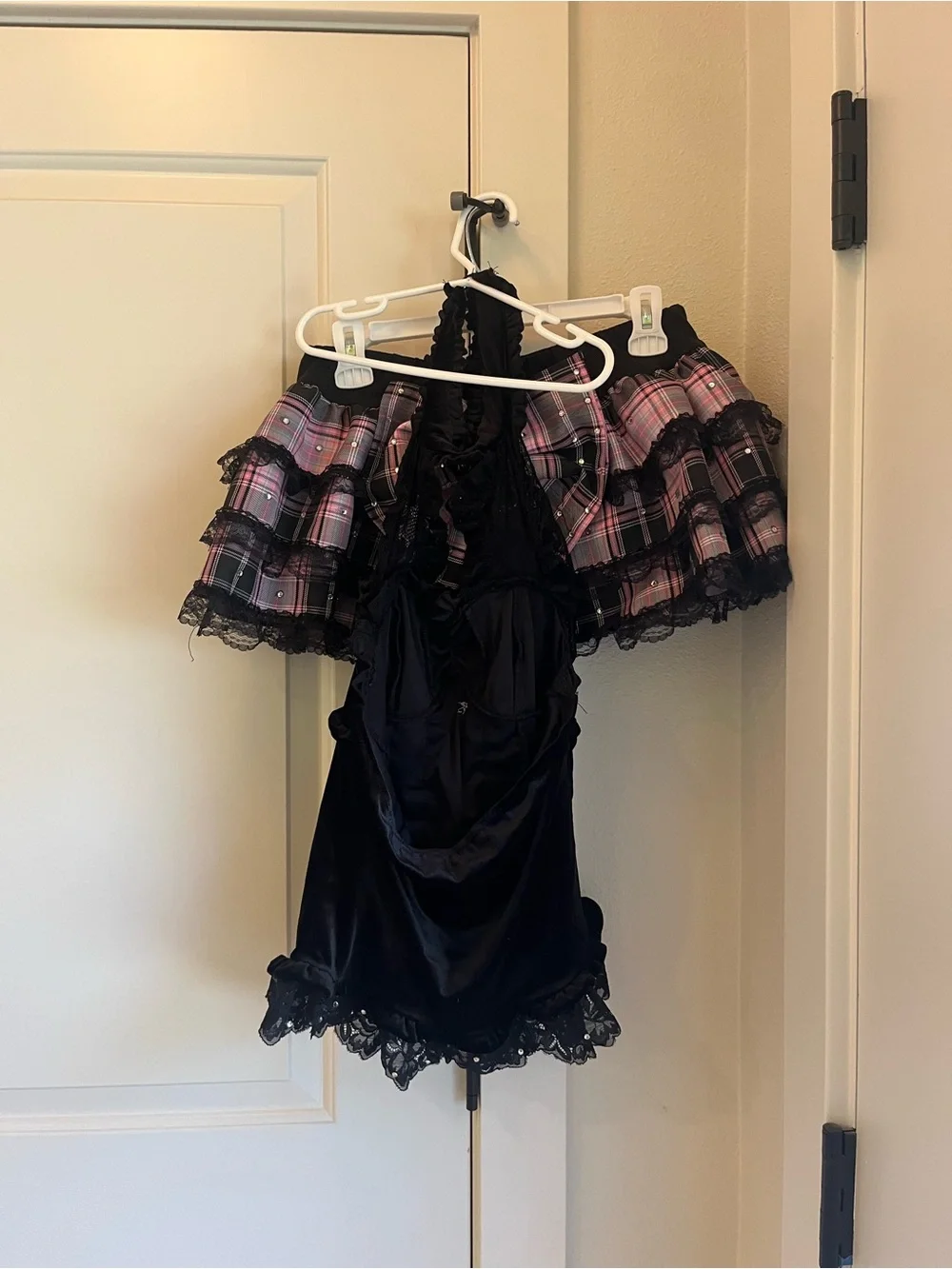 Black and Pink Halter Plaid Dance Costume